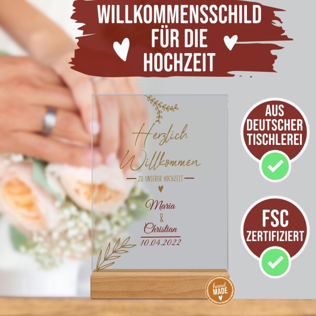 Acrylaufsteller als Tischdeko zur Hochzeit personalisierbar mit Namen und Datum