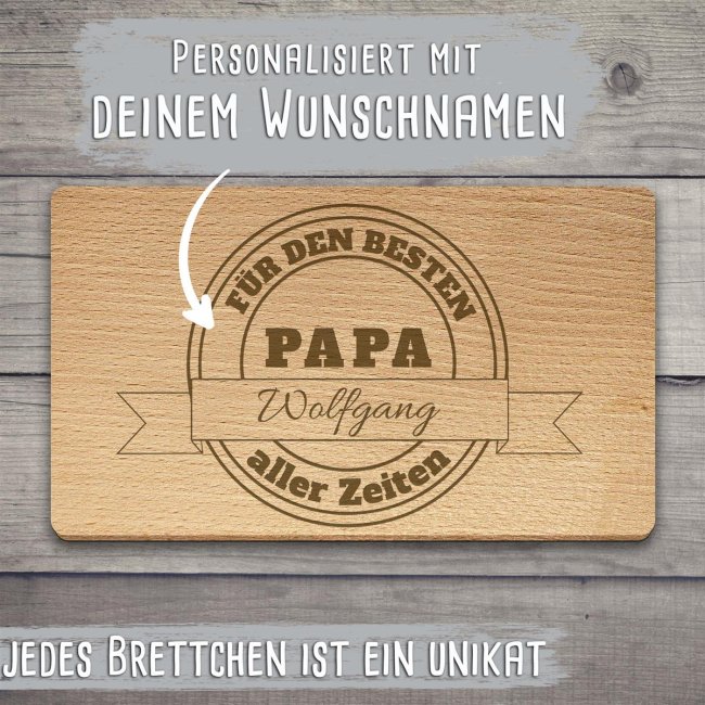 Holzbrettchen mit Gravur - Bester Papa - personalisierbar mit Name