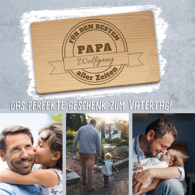 Holzbrettchen mit Gravur - Bester Papa - personalisierbar mit Name