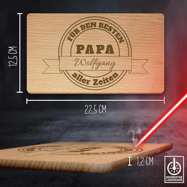 Holzbrettchen mit Gravur - Bester Papa - personalisierbar mit Name