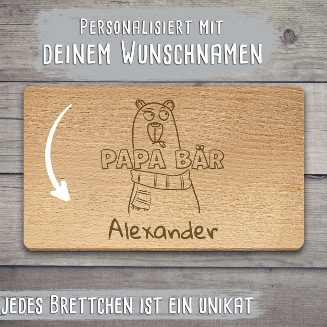 Holzbrettchen mit Gravur - Papa B&auml;r - personalisierbar mit Name