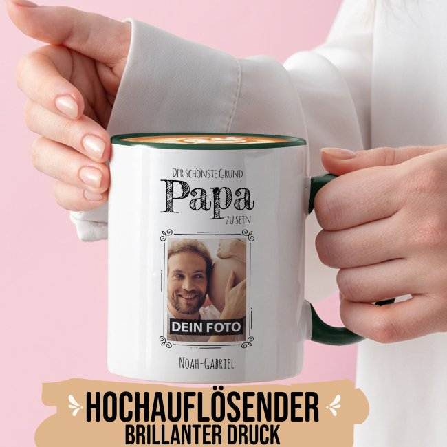 Fototasse f&uuml;r den Papa - Der sch&ouml;nste Grund Papa zu sein - Dunkelgr&uuml;n