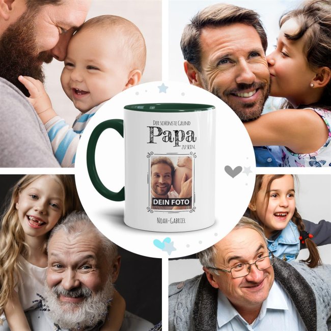 Fototasse f&uuml;r den Papa - Der sch&ouml;nste Grund Papa zu sein - Dunkelgr&uuml;n