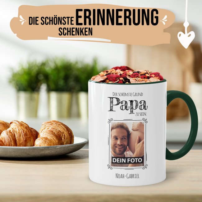 Fototasse f&uuml;r den Papa - Der sch&ouml;nste Grund Papa zu sein - Dunkelgr&uuml;n