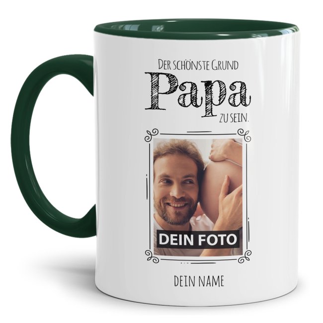 Fototasse f&uuml;r den Papa - Der sch&ouml;nste Grund Papa zu sein - Dunkelgr&uuml;n