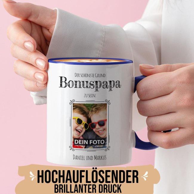 Fototasse f&uuml;r den Bonuspapa - Der sch&ouml;nste Grund Bonuspapa zu sein - Dunkelblau