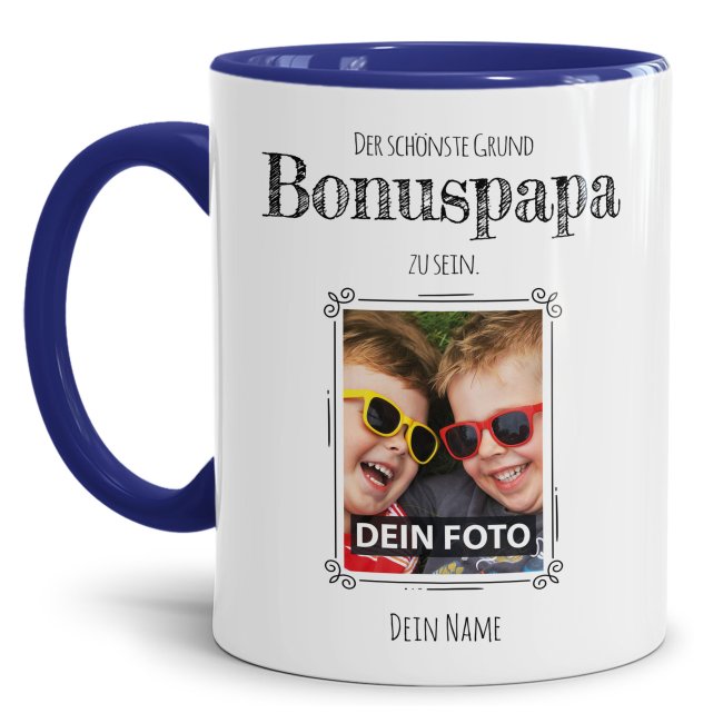 Fototasse f&uuml;r den Bonuspapa - Der sch&ouml;nste Grund Bonuspapa zu sein - Dunkelblau