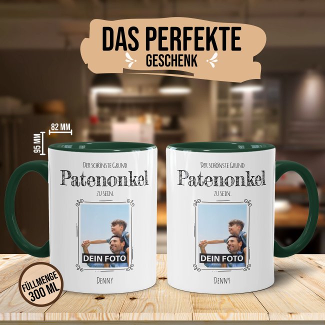 Fototasse f&uuml;r den Patenonkel - Der sch&ouml;nste Grund Patenonkel zu sein - Dunkelgr&uuml;n