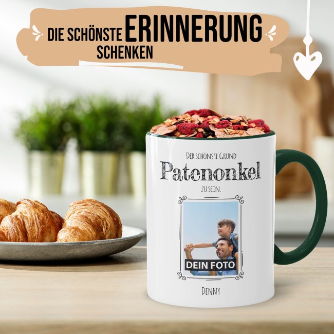 Fototasse f&uuml;r den Patenonkel - Der sch&ouml;nste Grund Patenonkel zu sein - Dunkelgr&uuml;n