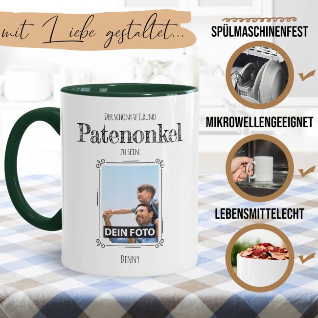 Fototasse f&uuml;r den Patenonkel - Der sch&ouml;nste Grund Patenonkel zu sein - Dunkelgr&uuml;n