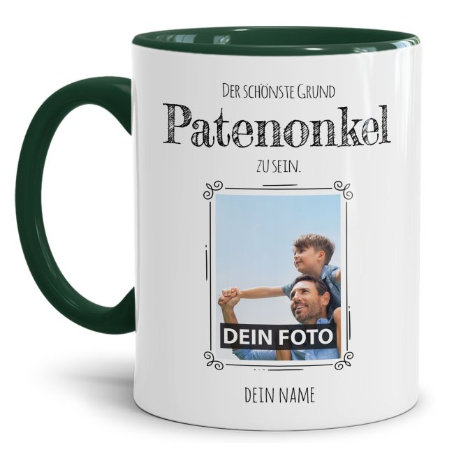 Fototasse f&uuml;r den Patenonkel - Der sch&ouml;nste Grund Patenonkel zu sein - Dunkelgr&uuml;n