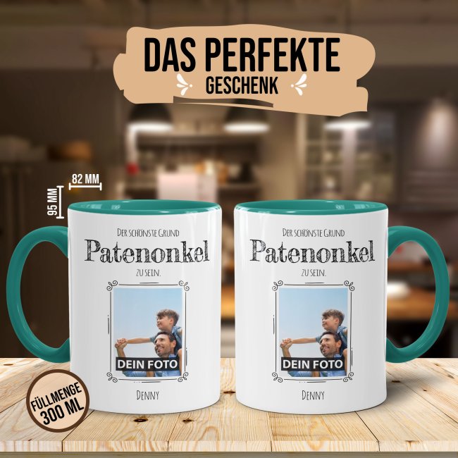 Fototasse f&uuml;r den Patenonkel - Der sch&ouml;nste Grund Patenonkel zu sein - T&uuml;rkis