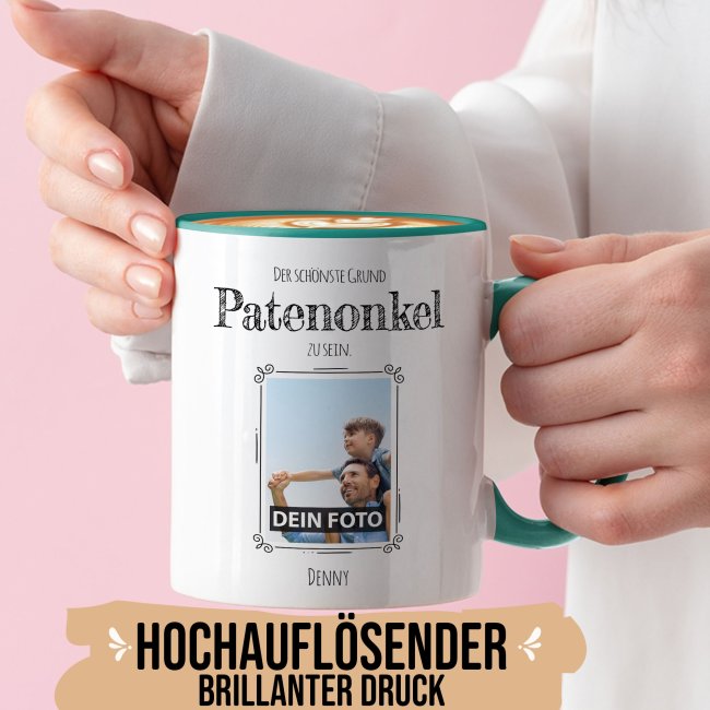 Fototasse f&uuml;r den Patenonkel - Der sch&ouml;nste Grund Patenonkel zu sein - T&uuml;rkis