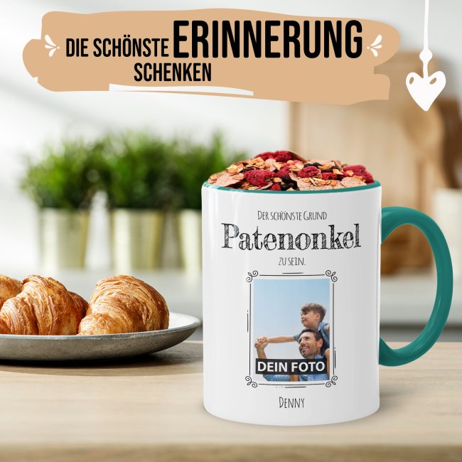 Fototasse f&uuml;r den Patenonkel - Der sch&ouml;nste Grund Patenonkel zu sein - T&uuml;rkis