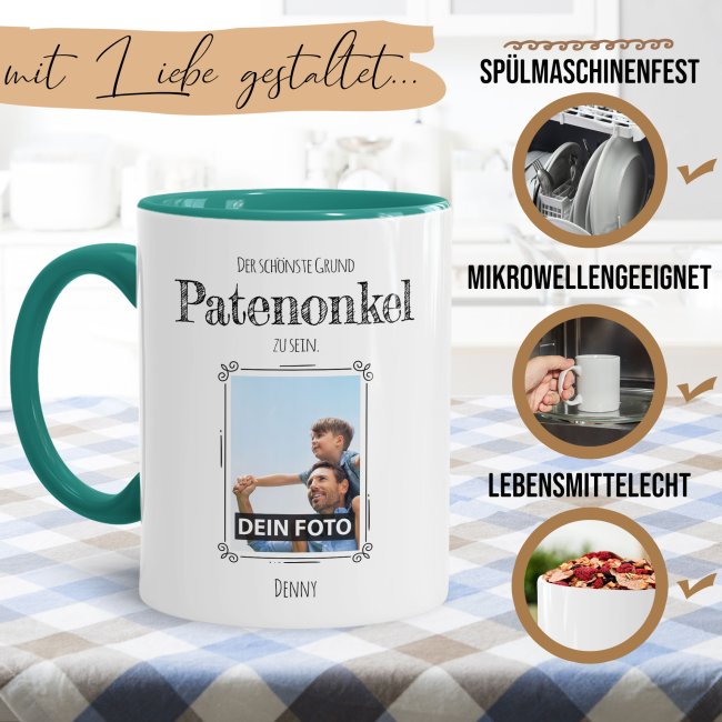 Fototasse f&uuml;r den Patenonkel - Der sch&ouml;nste Grund Patenonkel zu sein - T&uuml;rkis