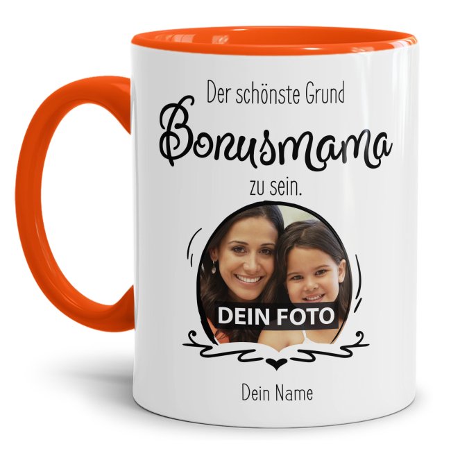 Fototasse f&uuml;r die Bonusmama - Der sch&ouml;nste Grund Bonusmama zu sein - Orange