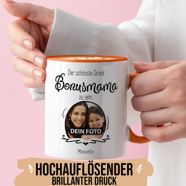 Fototasse f&uuml;r die Bonusmama - Der sch&ouml;nste Grund Bonusmama zu sein - Orange