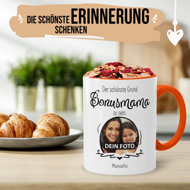 Fototasse f&uuml;r die Bonusmama - Der sch&ouml;nste Grund Bonusmama zu sein - Orange