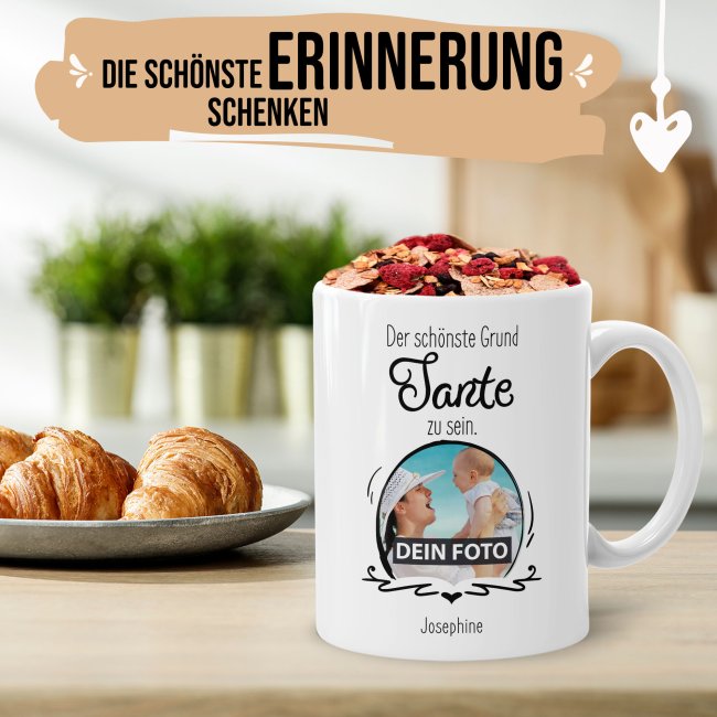 Fototasse f&uuml;r die Tante - Der sch&ouml;nste Grund Tante zu sein - Wei&szlig;