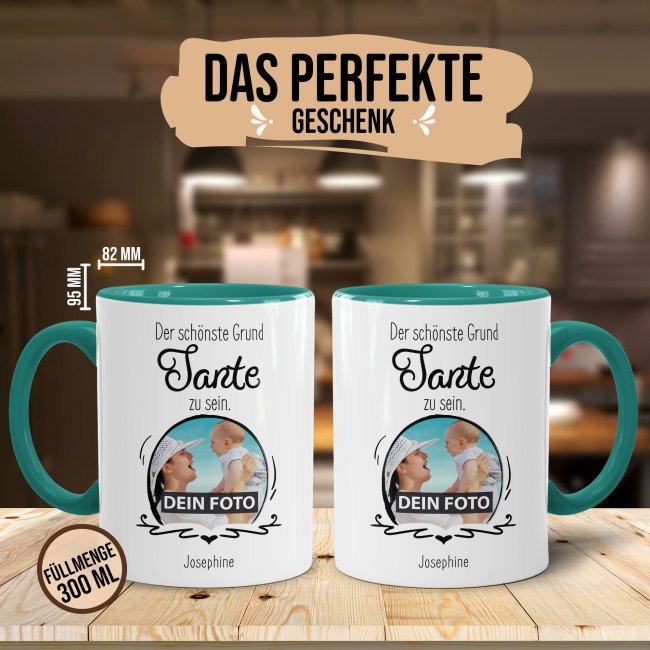 Fototasse f&uuml;r die Tante - Der sch&ouml;nste Grund Tante zu sein - T&uuml;rkis