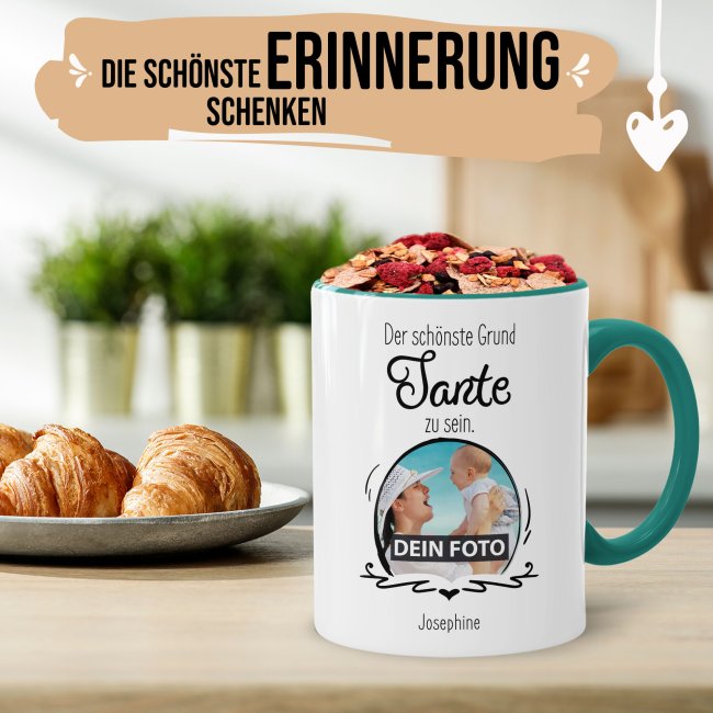 Fototasse f&uuml;r die Tante - Der sch&ouml;nste Grund Tante zu sein - T&uuml;rkis