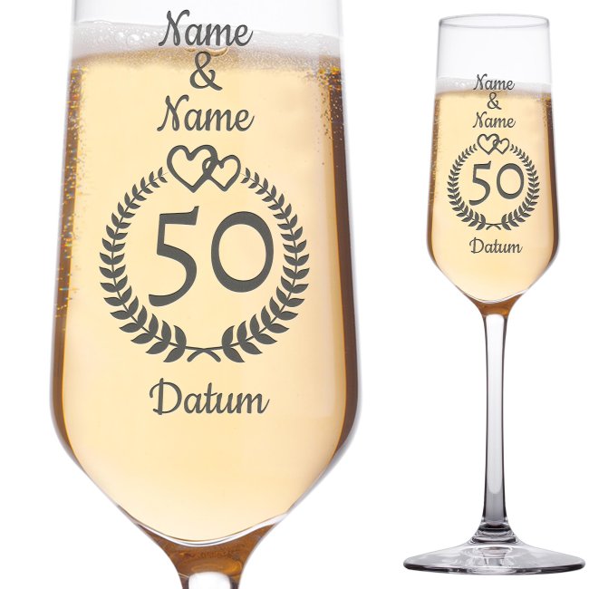 Sektglas mit Gravur - Goldene Hochzeit - mit Namen und Datum