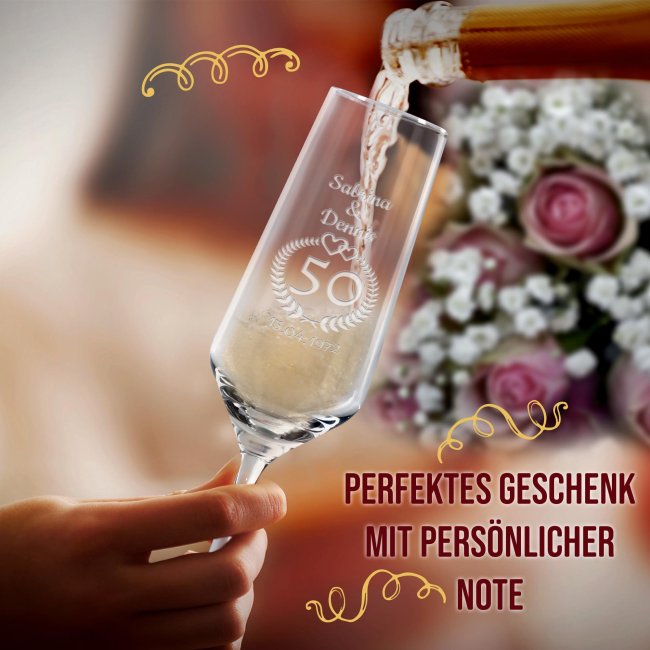 Sektglas mit Gravur - Goldene Hochzeit - mit Namen und Datum