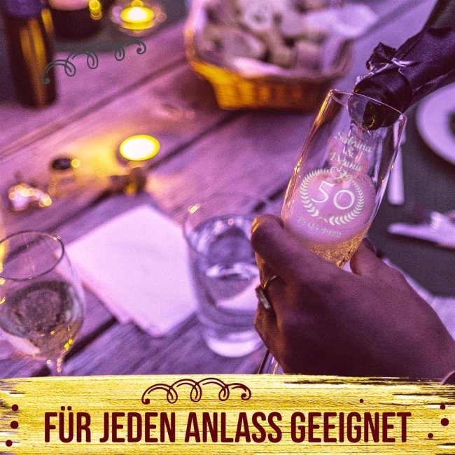 Sektglas mit Gravur - Goldene Hochzeit - mit Namen und Datum