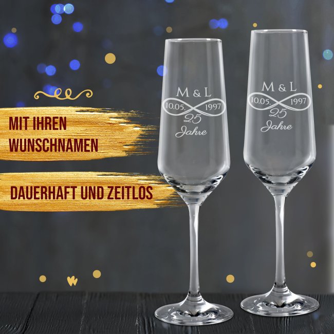 Sektglas mit Gravur - Silberhochzeit - mit Initialen