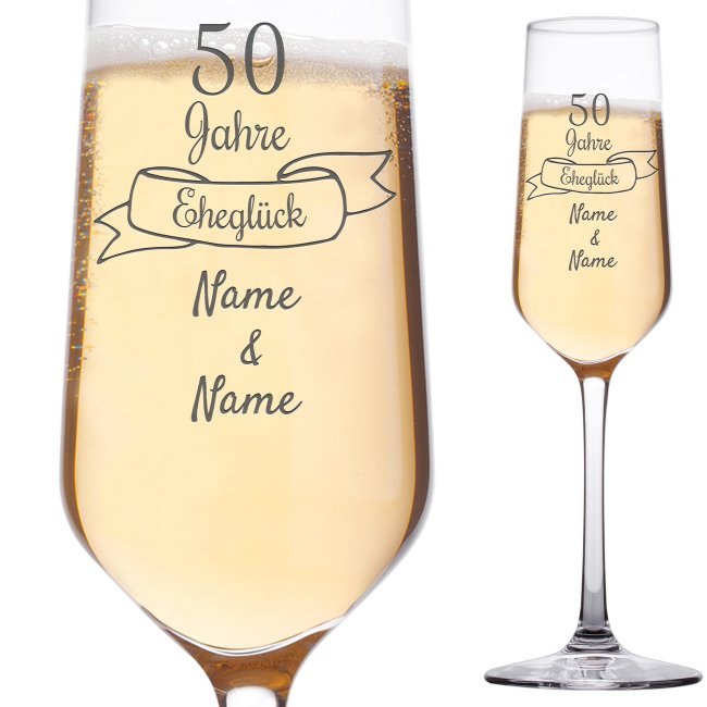 Graviertes Sektglas - Goldene Hochzeit - 50 Jahre Ehegl&uuml;ck - mit Namen