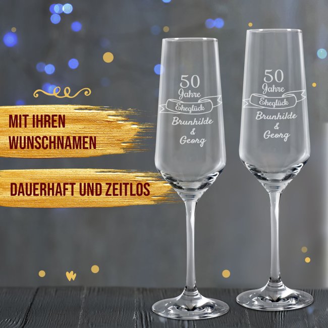 Graviertes Sektglas - Goldene Hochzeit -50 Jahre Ehegl&uuml;ck - mit Namen