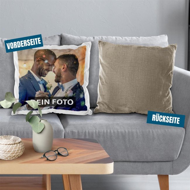 Fotokissen - R&uuml;ckseite Beige gemustert - ohne F&uuml;llung