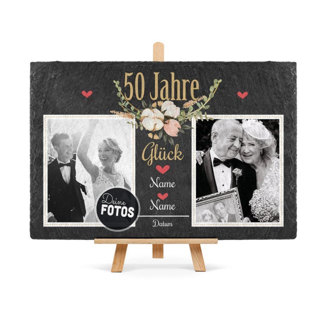 Schiefertafel mit Fotos zur goldenen Hochzeit - 50 Jahre - 20 x 30 cm