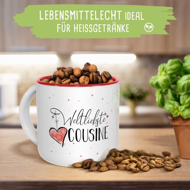 Pott-Tasse - weltliebste Cousine - Innen Rot