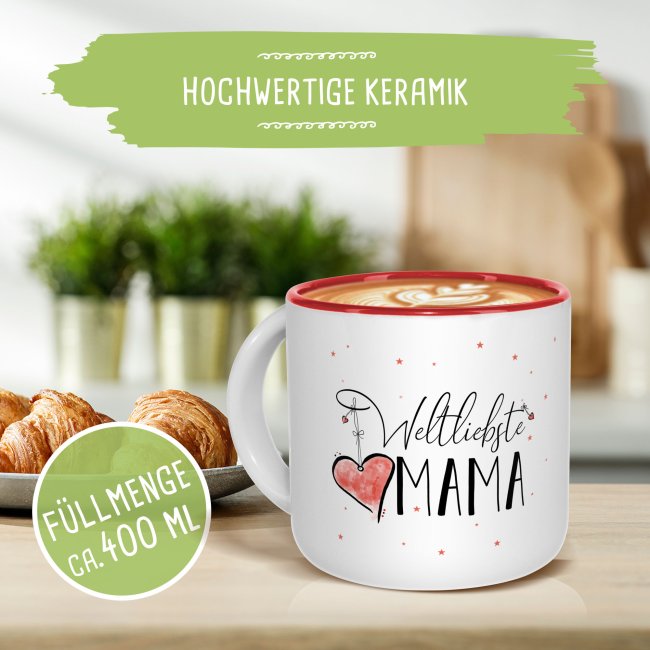 Pott-Tasse - weltliebste Mama - Innen Rot