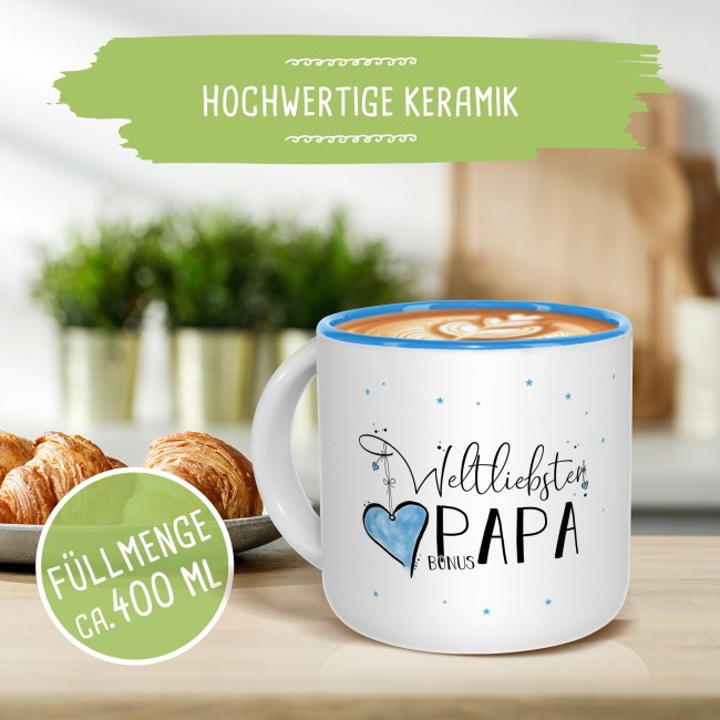 Pott-Tasse - weltliebster Bonuspapa - Innen Hellblau