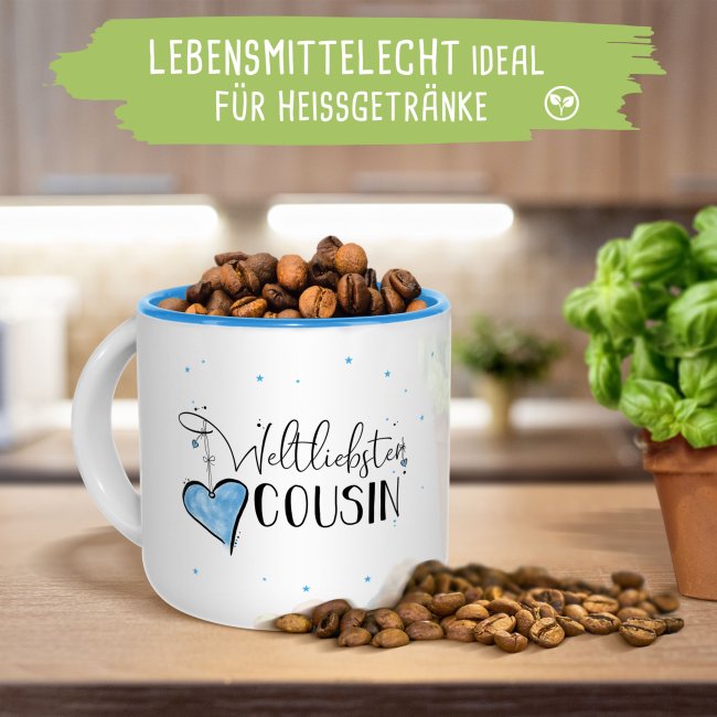 Pott-Tasse - weltliebster Cousin - Innen Hellblau