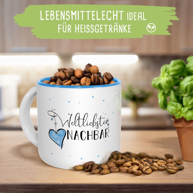 Pott-Tasse - weltliebster Nachbar - Innen Hellblau