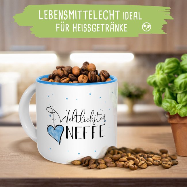 Pott-Tasse - weltliebster Neffe - Innen Hellblau