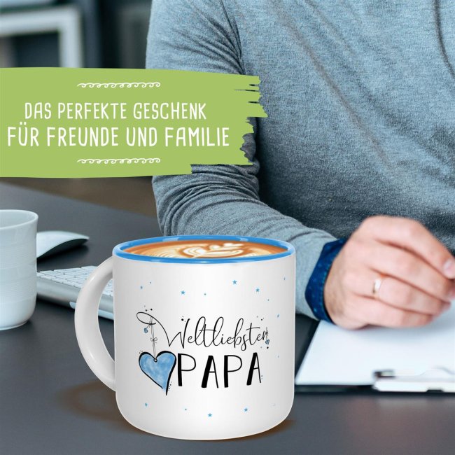 Pott-Tasse - weltliebster Papa - Innen Hellblau