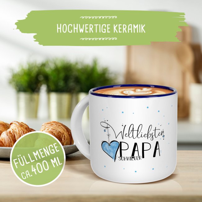 Pott-Tasse - weltliebster Schwiegerpapa - Innen Dunkelblau