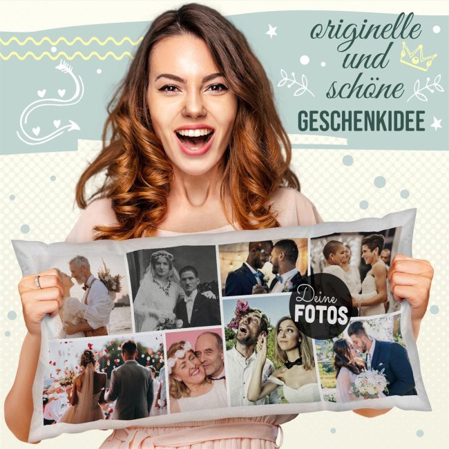 XXL Kissen mit Fotocollage f&uuml;r 8 Fotos - Wei&szlig;
