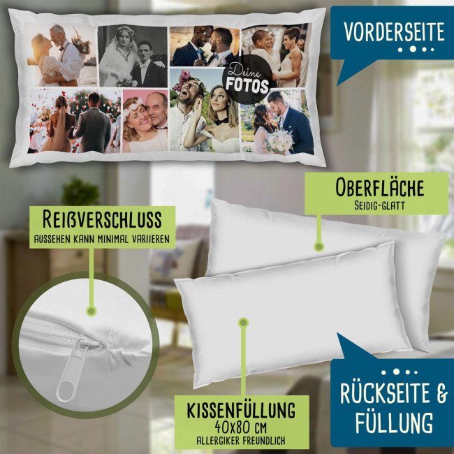 XXL Kissen mit Fotocollage f&uuml;r 8 Fotos - Wei&szlig;
