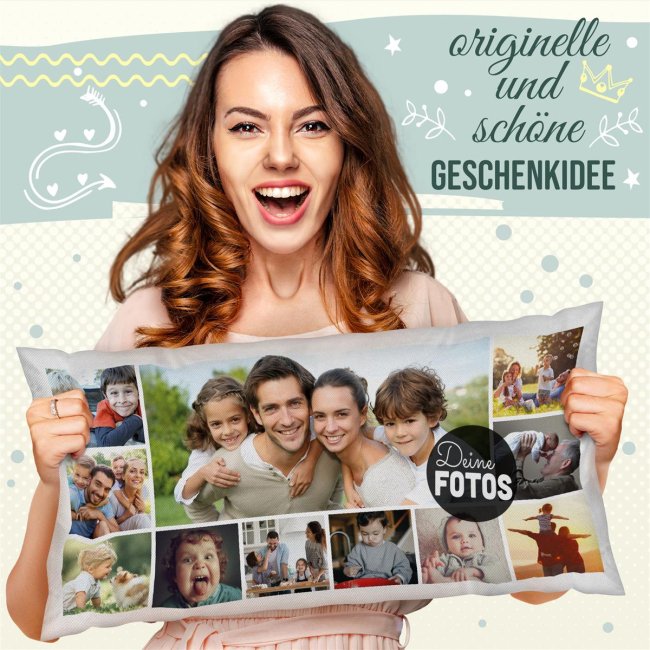 XXL Kissen mit Fotocollage f&uuml;r 11 Fotos - Wei&szlig;