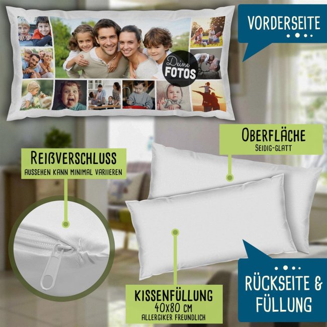 XXL Kissen mit Fotocollage f&uuml;r 11 Fotos - Wei&szlig;