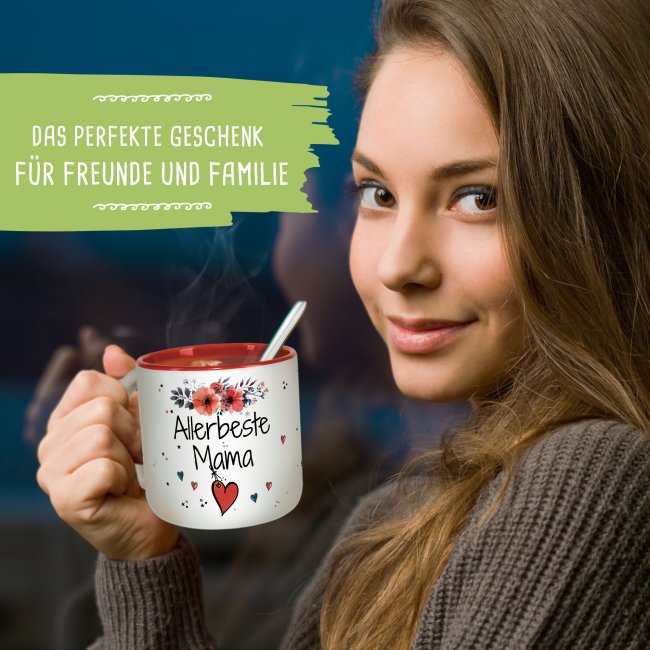 Pott-Tasse - Allerbeste Mama - Innen Rot