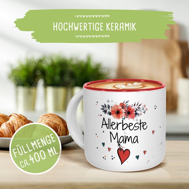 Pott-Tasse - Allerbeste Mama - Innen Rot