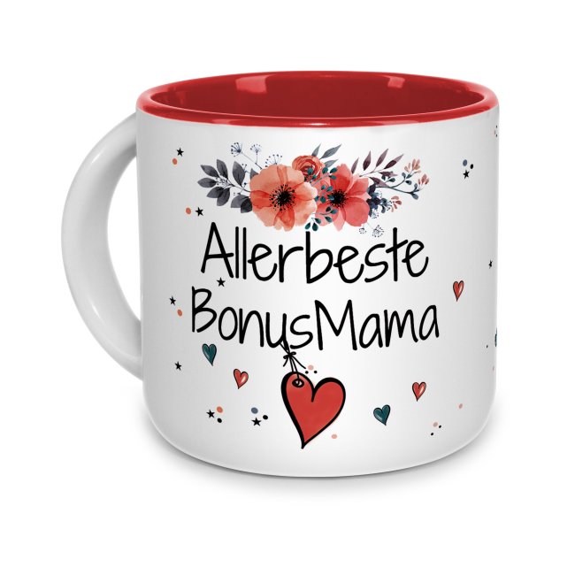 Pott-Tasse - Allerbeste Bonusmama - Innen Rot