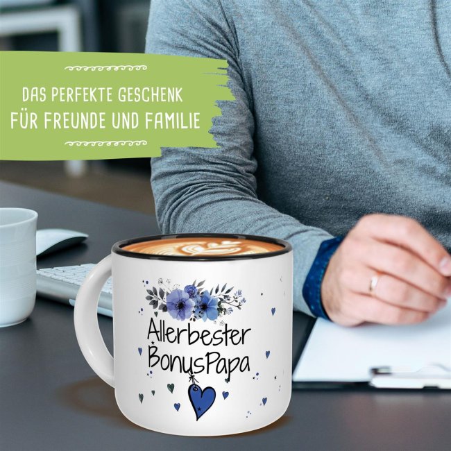 Pott-Tasse - Allerbester Bonuspapa - Innen Schwarz