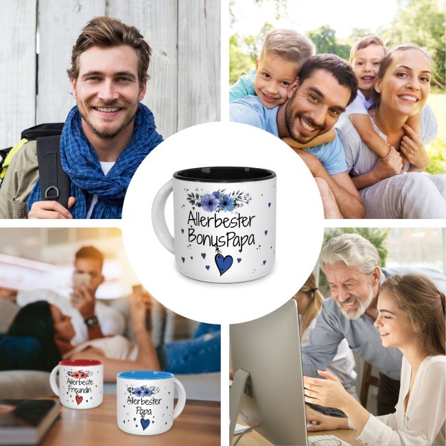 Pott-Tasse - Allerbester Bonuspapa - Innen Schwarz